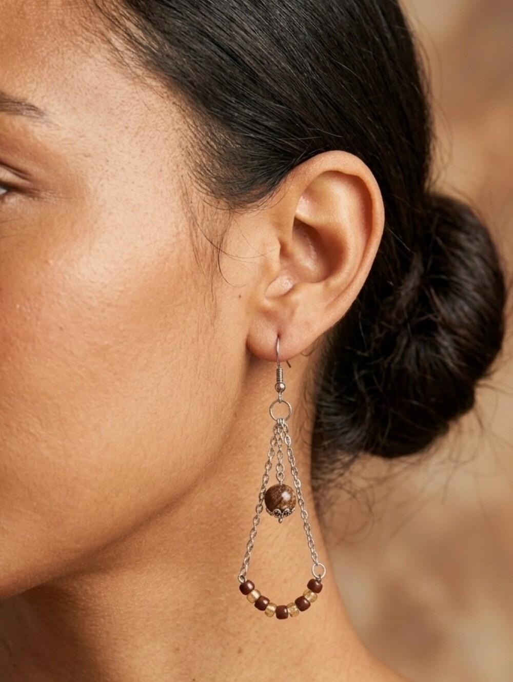 Handcrafted Natural Black Lace Rhodonite And Glass Seed Bead Chandelier Earrings